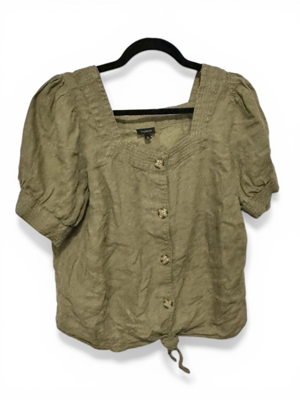 Talbots Linen Sage Green Blouse Prairie  Western Cottagecore Sz M